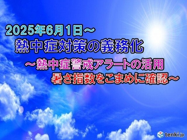 熱中症対策　6月1日から事業者に義務化　アラート発表有無・暑さ指数をこまめに確認