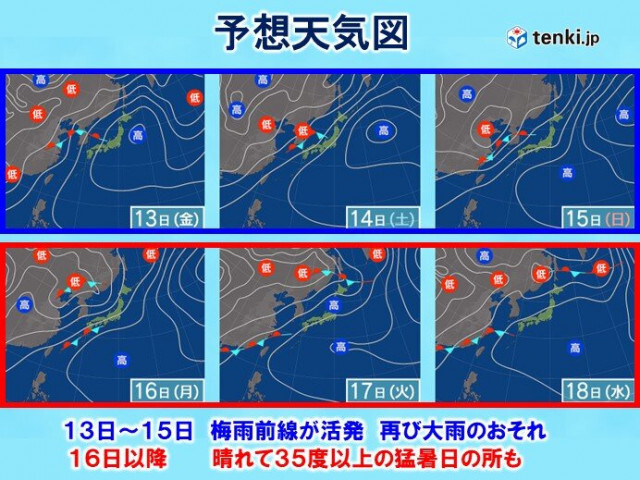 今年の梅雨は陽性型　大雨と猛暑の繰り返し　来週は梅雨の晴れ間で35℃以上も