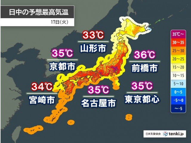 今日17日　各地で真夏のような暑さ　東京都心で今年初の35℃か　熱中症に警戒