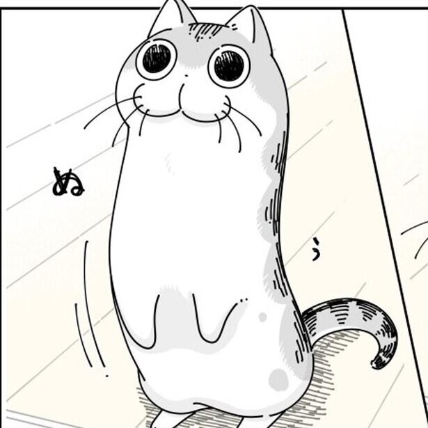 【漫画】「のび～」と立ち上がるソワソワ顔の猫ちゃん　「何を見ているの？」意表をつく愛猫の行動に共感の嵐
