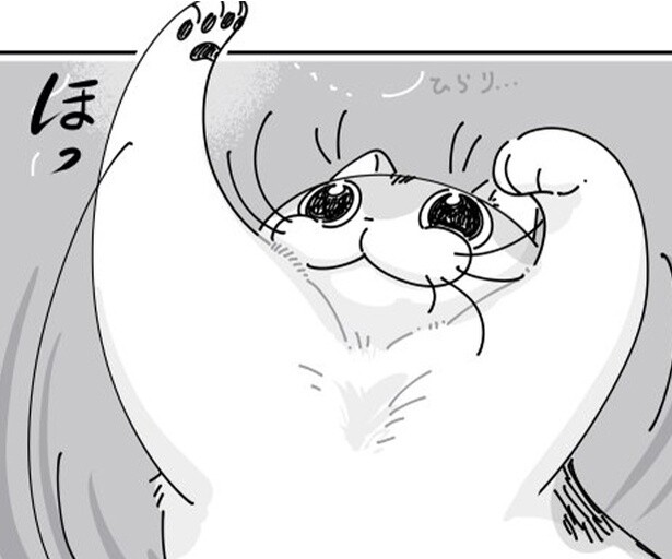 【ネコ漫画】気持ちよさげに毛づくろいする猫!?空中に舞う毛を必死に掴もうとする姿に「かわいい」と絶賛の声