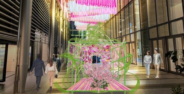 東京ミッドタウン八重洲の開業1周年記念！約7000輪の花々×竹×リボンのアートが登場
