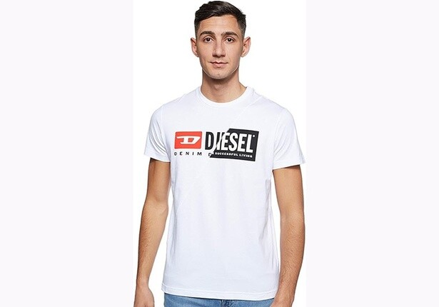 ディーゼル) メンズ Tシャツ Wロゴ 半袖 クルーネック プリント