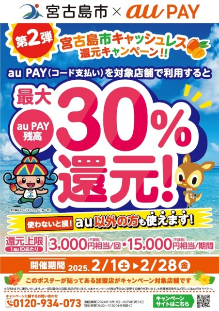 au PAYでのお買い物がお得！沖縄県宮古島で最大30％残高還元キャンペーンを実施