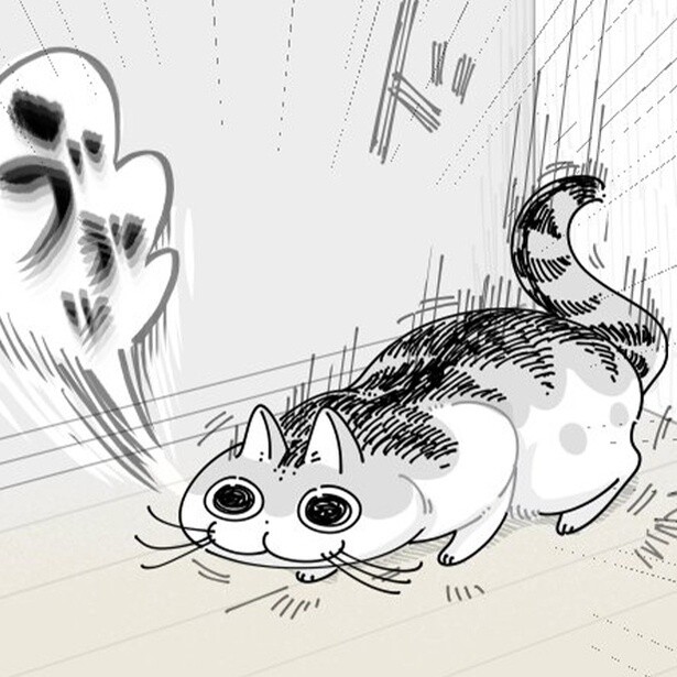 【ネコ漫画】高い所から飛び降りて人間のような声を出す愛猫!?その様子に「うちの猫もそう」などの共感コメント＆9.4万いいね！