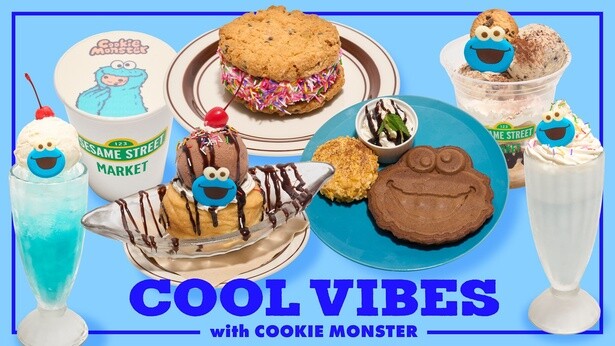 セサミストリートマーケット、クッキーモンスター主役のひんやりスイーツフェア開催！アイスサンドやドーナツサンデーなど