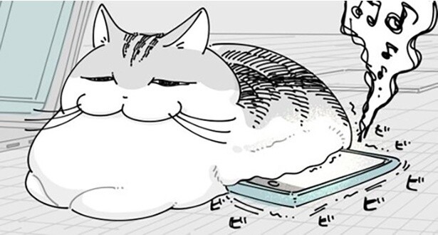 【ネコ漫画】スマホの上に堂々と乗っかる愛猫!?眠そうな姿に「猫あるある」などの共感コメント続出！