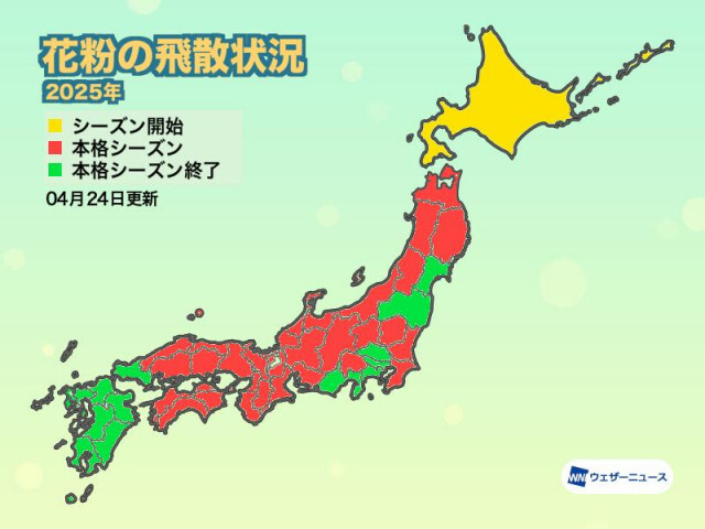 東京など花粉の本格飛散が終了 北海道ではシラカバ花粉が飛散開始