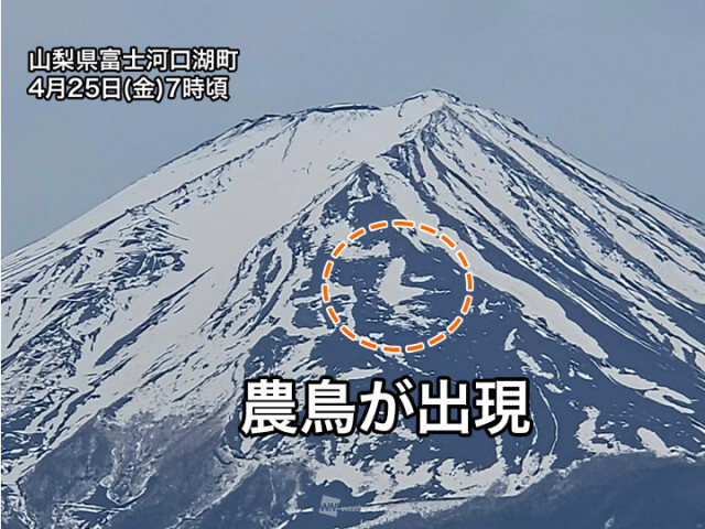 富士山に農鳥(のうとり)が現れる　2年連続で4月中の出現