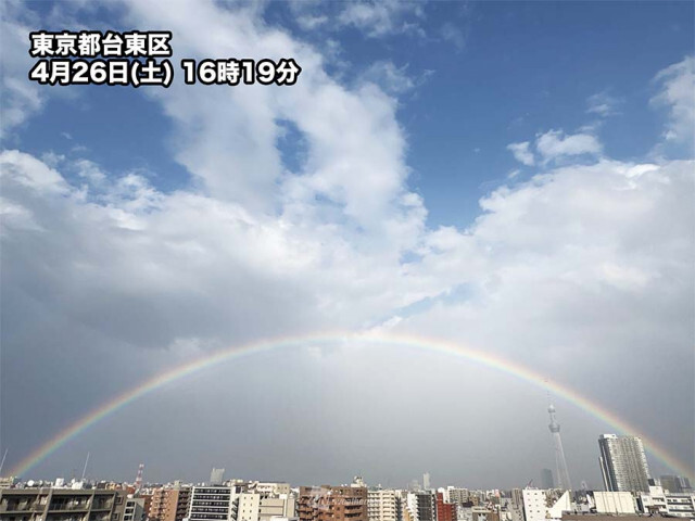 関東南部ではゲリラ豪雨のち虹　急速に天気が回復中