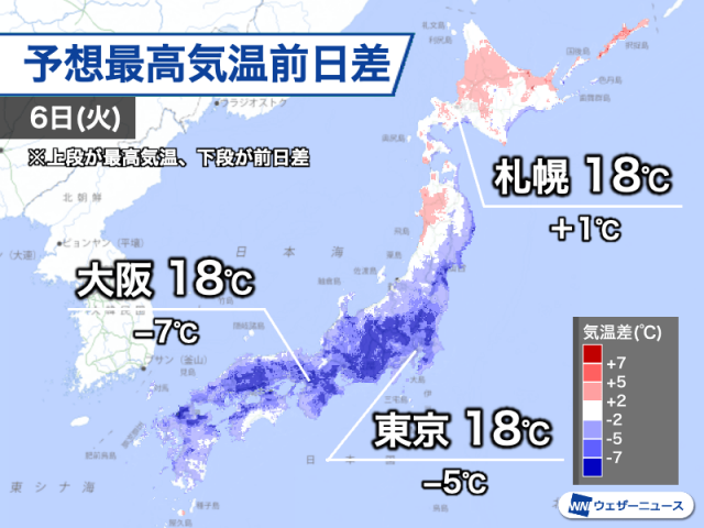 西日本・東日本は雨で気温上がらず　昼間も20℃に届かない予想