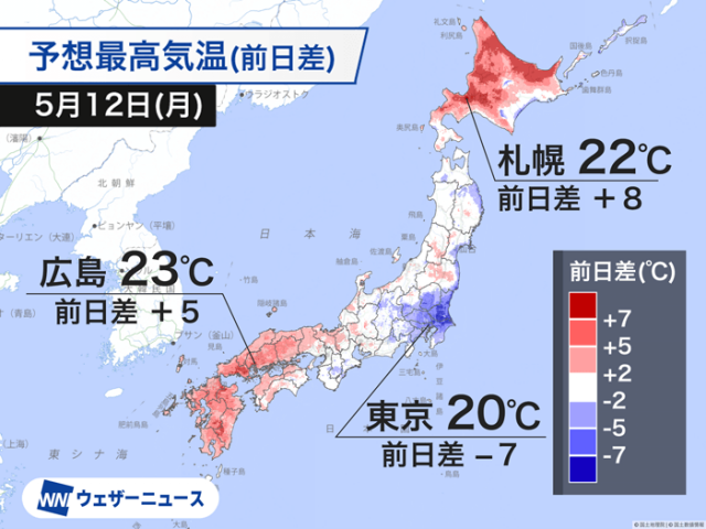 西日本や北海道は昨日より気温上昇　関東は昨日の暑さから涼しさへ