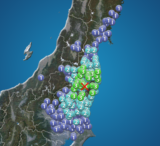 福島県中通りでM4.5の地震　福島･茨城･栃木で震度3　津波の心配なし