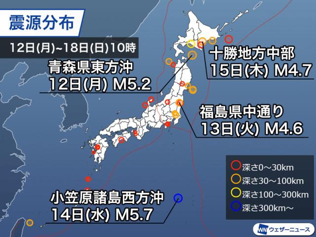 週刊地震情報 2025.5.18　16日ぶりに震度3の地震発生　北海道では震度4の地震も