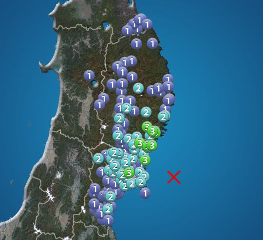宮城県沖でM4.5の地震　岩手県と宮城県で震度3　津波の心配なし