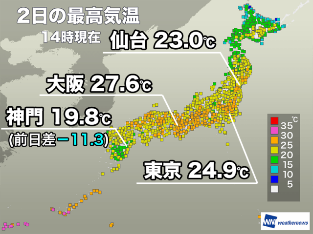 関東から近畿は少し蒸し暑いくらいに　雨の九州は気温上がらず