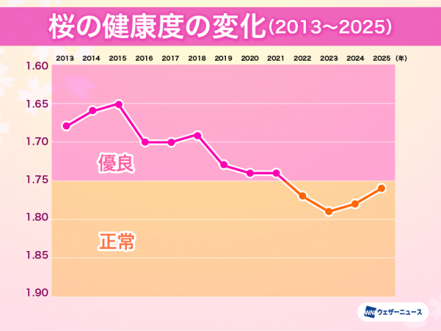 桜の健康診断結果　昨年よりはわずかに改善も優良ランクに届かず
