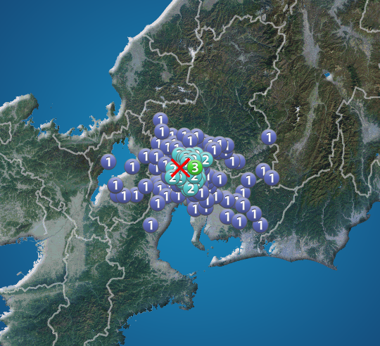 岐阜県美濃中西部でM3.8の地震　最大震度3　津波の心配なし