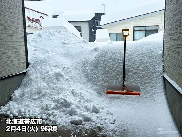 帯広では記録的な大雪　一晩で積雪5cm→129cmに　落雪等に注意