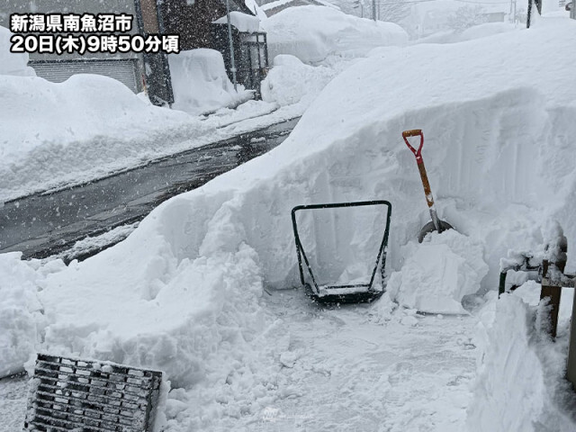 新潟県山間部で3m前後の積雪に　屋根から落ちる雪や雪崩に要注意
