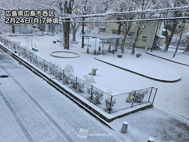 今朝は近畿北部や山陰で強い雪　西日本の広い範囲で積雪