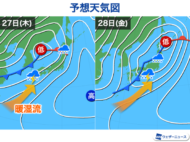 週後半は前線通過で全国的に天気崩れる　風雨の強まりに注意