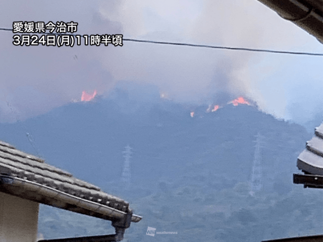 中四国で山林火災の延焼が続く　雨が降り出すも一時的か