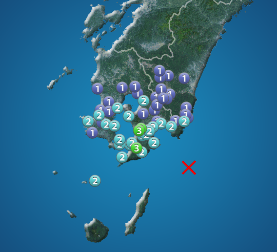 大隅半島東方沖でM4.6の地震　最大震度3　津波の心配なし