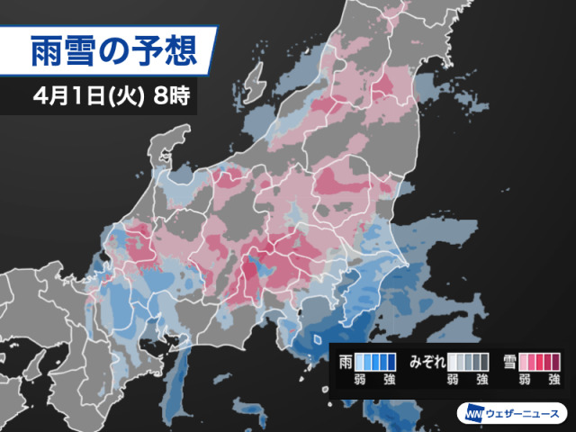 明日の関東周辺は冷たい雨や雪　新年度初日は傘と暖かい服装を