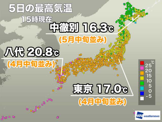 西日本、東日本は春の陽気続く　北日本も気温上がり北海道で15℃超
