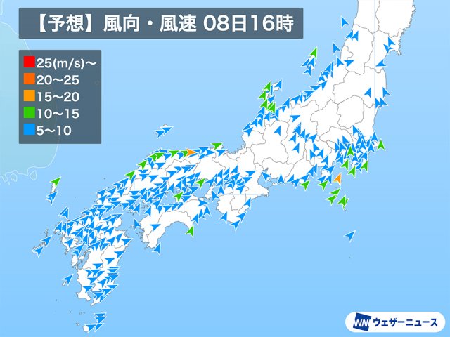 夕方は関東南部や日本海側で強風に注意　東京湾沿岸も南風に注意