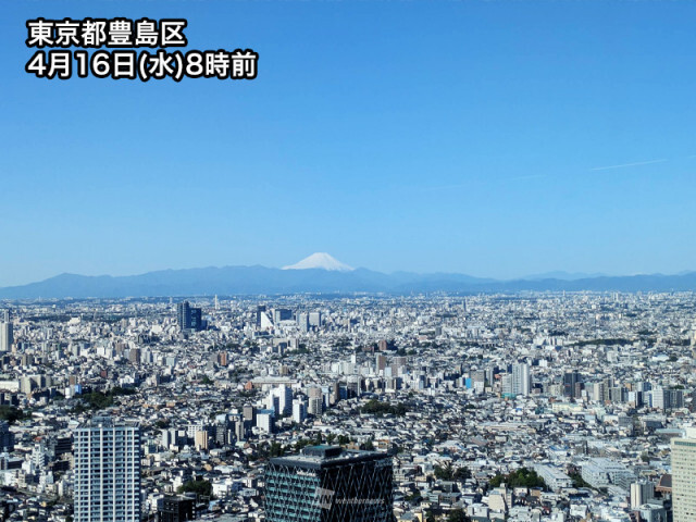 東京都心から富士山がクッキリ　空気が乾燥し見通し良好