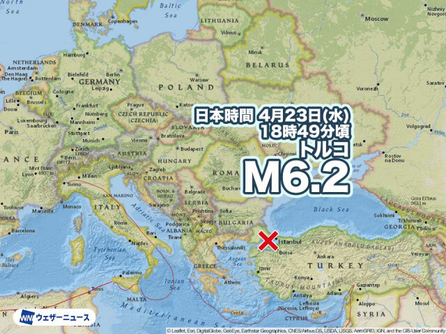 トルコ イスタンブール沖でM6.2の地震　若干の海面変動