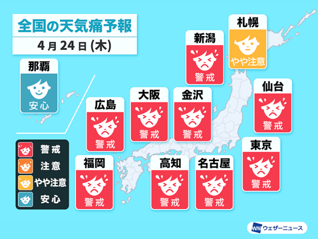 天気痛予報 今日は広範囲で警戒ランク　GWも周期的に変化